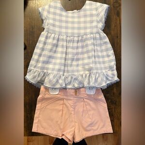 NWT Tommy Bahama Light Blue Checkered Top with Pink Shorts & Gingham Headband